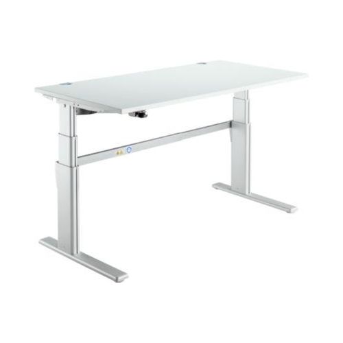 4250510871041 - Schreibtisch Komfort elektrisch höhenverstellbar Rechteck C-Fuß B 1600 x T 800 x H 655-1305 mm lichtgrau weißaluminium RAL 9006
