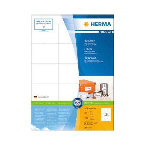 4008705042789 - HERMA Universaletiketten 4278 Weiß DIN A4 70 x 508 mm 100 Blatt à 15 Etiketten