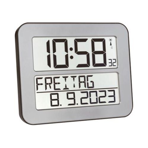 4009816028389 - Tfa Dostmann - 60451254 Funk Wanduhr 258 mm x 212 mm x 30 mm Silber Schwarz Großes Display