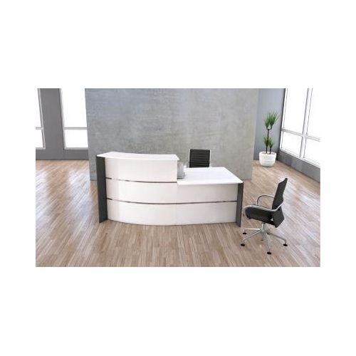 4044917435360 - Kleine Bogen-Empfangstheke mit Beratungsplatz Faro mit Ablage und Seitenplatten B 2310 x T 1200 x H 1120 mm weiß anthrazit