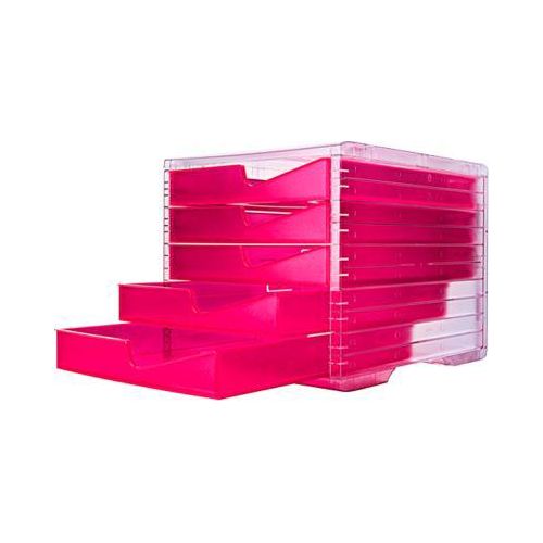 7612176080460 - Schubladenbox styro® styroswing NEONline 5 Schübe Auszugsperre & Griffmulde stapelbar B 270 x T 340 x H 255 mm Polystyrol transparent-neonpink