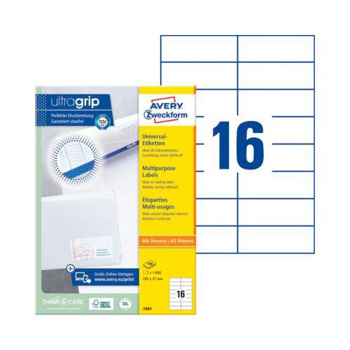 4004182034842 - 3484 Universal-Etiketten A4 mit ultragrip Adressaufkleber 105 x 37 mm 100 Bogen 1600 Etiketten weiß - Avery Zweckform 4004182034842 - 3484 Universal-Etiketten A4 mit ultragrip Adressaufkleber 105 x 37 mm 100 Bogen 1600 Etiketten weiß - Avery Zweckform