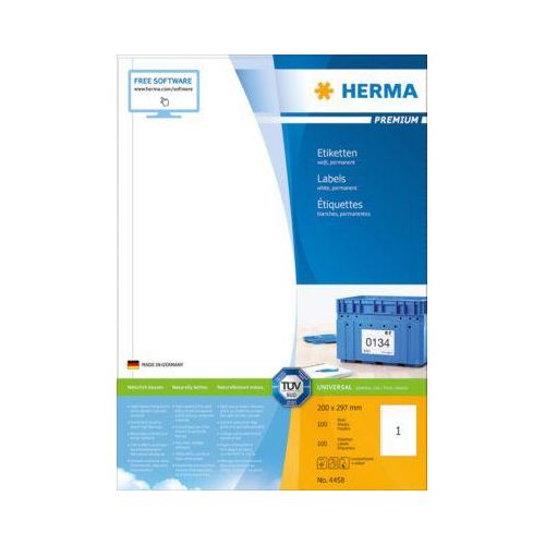 4008705044585 - HERMA Etiketten Premium A4 200x297 mm weiß Papier matt 100 St - Weiß - Rechteck - Dauerhaft - Papier - Matte - Laser Inkjet
