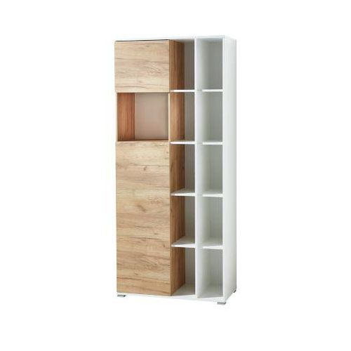 4005949419605 - Home Office Aktenschrank LIONI aus Holz 2 Türen 4 geschlossene & 11 offene Fächer B 850 x T 400 x H 1970 mm weiß Navarra Eiche