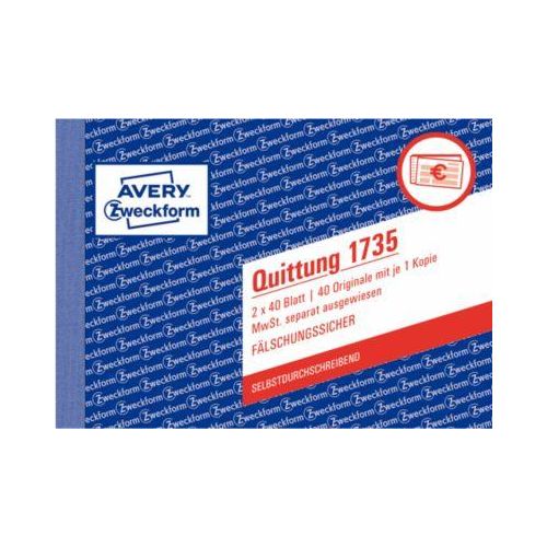 4004182017357 - Quittung Formular Papierformat din A6 quer Anzahl der Blätter 2 x 40 Bl - Avery Zweckform 4004182017357 - Quittung Formular Papierformat din A6 quer Anzahl der Blätter 2 x 40 Bl - Avery Zweckform