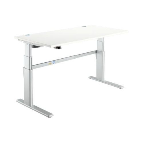 4250510872383 - Schreibtisch Komfort elektrisch höhenverstellbar Rechteck C-Fuß B 1600 x T 800 x H 655-1305 mm weiß weißaluminium RAL 9006
