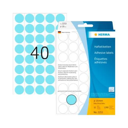 4008705022538 - HERMA Klebepunkte 2253 Ø 19 mm selbstklebend permanenthaftend per Hand beschreibbar 1280 Stück auf 32 Blatt FSC®-Papier blau 4008705022538 - HERMA Klebepunkte 2253 Ø 19 mm selbstklebend permanenthaftend per Hand beschreibbar 1280 Stück auf 32 Blatt FSC®-Papier blau