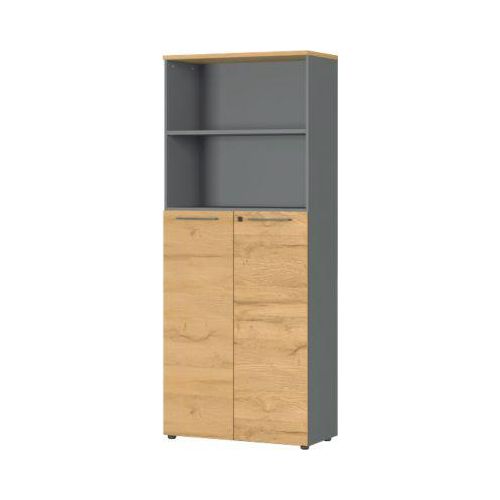 4005949423602 - Aktenschrank Agenda Home 5 OH B 800 x T 400 x H 1970 mm 2 offene Fächer abschließbar Graphit Eiche
