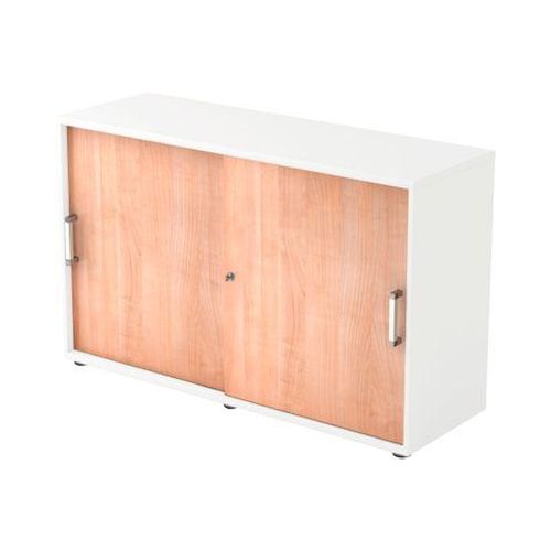 4032062146286 - Schiebetürenschrank TARVIS 2 Ordnerhöhen B 1200 x T 400 x H 748 mm abschließ- & stapelbar weiß Nussbaum-Dekor