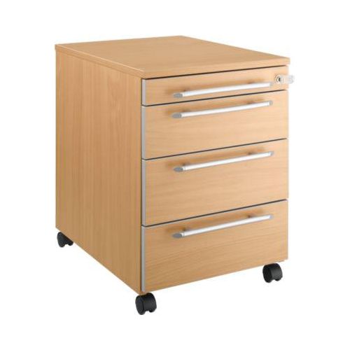 4251898810103 - Select Rollcontainer Moxxo IQ 1233 runder Griff 1 Utensilienfach 3 Schübe B 432 x T 580 x H 595 mm abschließbar Buche-Dekor