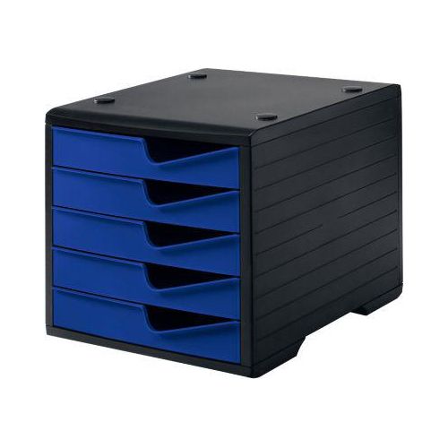 7612176089937 - Schubladenbox styro® styroswing 5 Schübe Auszugsperre & Griffmulde stapelbar B 270 x T 340 x H 255 mm Polystyrol schwarz-blau 7612176089937 - Schubladenbox styro® styroswing 5 Schübe Auszugsperre & Griffmulde stapelbar B 270 x T 340 x H 255 mm Polystyrol schwarz-blau