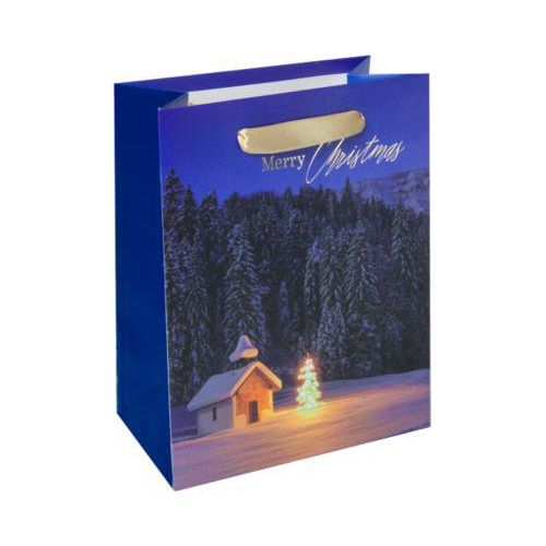 4004360769146 - Geschenktasche Christmas Chapel Weihnachts-Motiv Bodeneinlage Seidenbandgriffe B 180 x T 100 x H 230 mm Weißkarton Kunststoff blau 1 Stück 4004360769146 - Geschenktasche Christmas Chapel Weihnachts-Motiv Bodeneinlage Seidenbandgriffe B 180 x T 100 x H 230 mm Weißkarton Kunststoff blau 1 Stück