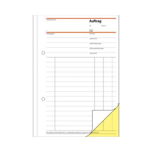 4004360910043 - - Auftragsformular din A5 56g m² selbstdurchschreibend 1 Durchschlag handschriftlich Schreibmaschine gelb 2 x 40 Bl
