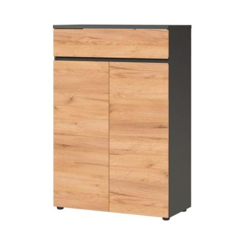 4005949426504 - GERMANIA Aktenschrank mit 2 Türen und 1 Schublade 4265-549 GW-Lissabon 80 x 40 x 120 cm Melamin Dunkelgrau Eiche