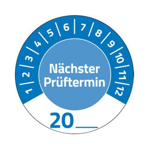 4004182079065 - Prüfplakette 7906 „Nächster Prüftermin“ 20__zum Selbereintragen extrem robust Ø 30 mm 80 Stück 10 Bogen Vinylfolie blau