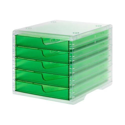 7612176089791 - Schubladenbox styro® styroswing light 5 Schübe Auszugsperre & Griffmulde stapelbar B 270 x T 340 x H 255 mm Polystyrol transparent-gecko