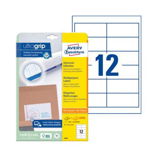 4004182047811 - AVERY Zweckform Abziehhilfe QuickPEELultragrip Laser Mehrzwecketiketten 4781 Selbsthaftend DIN A4 Weiß 97 x 423 mm 30 Blatt à 12 Etiketten 4004182047811 - AVERY Zweckform Abziehhilfe QuickPEELultragrip Laser Mehrzwecketiketten 4781 Selbsthaftend DIN A4 Weiß 97 x 423 mm 30 Blatt à 12 Etiketten