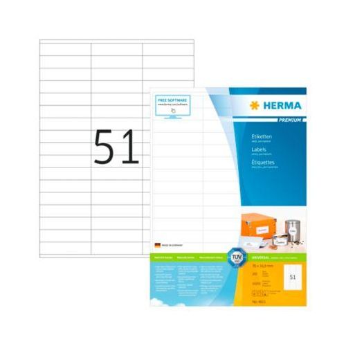 4008705046114 - Universaletiketten HERMA 4611 permanenthaftend selbstklebend bedruckbar B 70 x H 169 mm FSC®-Papier weiß 10200 Stück 200 Blatt 4008705046114 - Universaletiketten HERMA 4611 permanenthaftend selbstklebend bedruckbar B 70 x H 169 mm FSC®-Papier weiß 10200 Stück 200 Blatt
