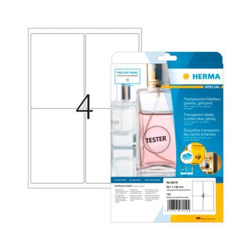 4008705080194 - Folienetiketten HERMA 8019 permanenthaftend selbstklebend bedruckbar No-Label-Effekt B 991 x H 139 mm Folie transparent 100 Stück 25 Blatt
