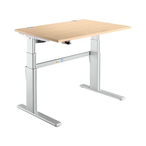 4250510871935 - Schreibtisch Komfort elektrisch höhenverstellbar Rechteck C-Fuß B 1200 x T 800 x H 655-1305 mm Ahorn weißaluminium RAL 9006