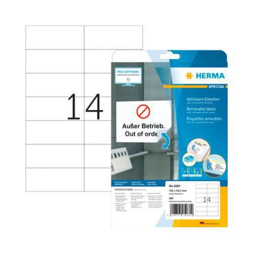 4008705050814 - Universaletikett 105 x 423 mm (b x h) wieder ablösbar Papier weiß 350 Etik Pack Werkstoff Papier - Herma