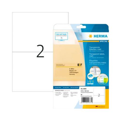 4008705046831 - HERMA Etiketten transparent matt A4 210x148 mm Folie 50 St - Transparent - Selbstklebendes Druckeretikett - A4 - Laser - Dauerhaft - Matte 4008705046831 - HERMA Etiketten transparent matt A4 210x148 mm Folie 50 St - Transparent - Selbstklebendes Druckeretikett - A4 - Laser - Dauerhaft - Matte