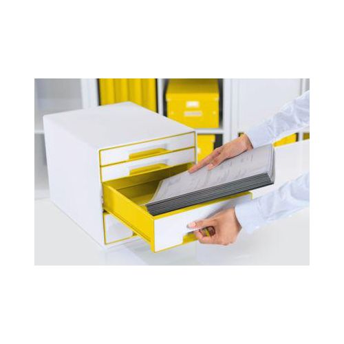 4002432121601 - - Schubladenbox wow cube 4 Schubladen din A4 Polystyrol Gehäusefarbe weiß Farbe der Schublade gelb weiß