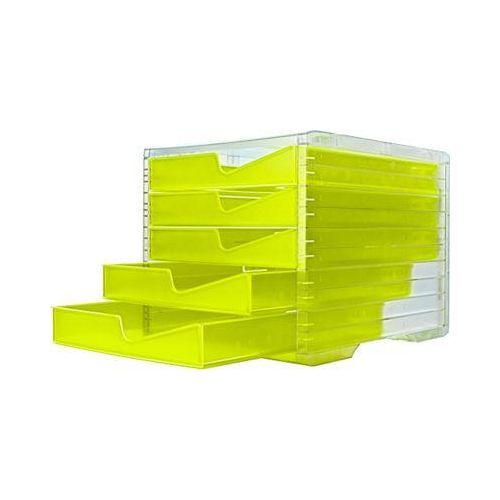 7612176080453 - Schubladenbox styro® styroswing NEONline 5 Schübe Auszugsperre & Griffmulde stapelbar B 270 x T 340 x H 255 mm Polystyrol transparent-neongelb