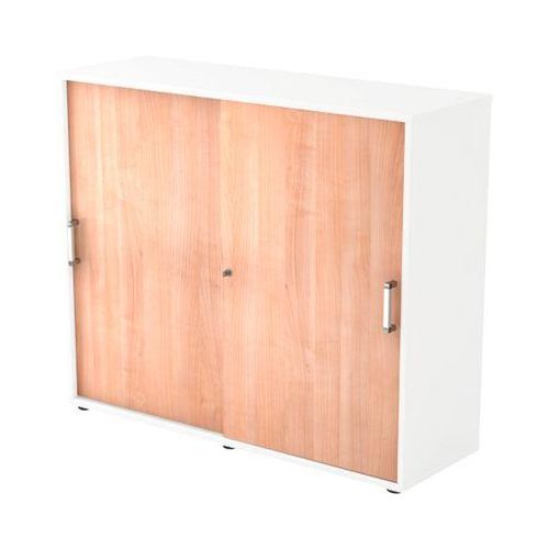 4032062146293 - Schiebetürenschrank TARVIS 3 Ordnerhöhen B 1200 x T 400 x H 1100 mm abschließ- & stapelbar weiß Nussbaum-Dekor