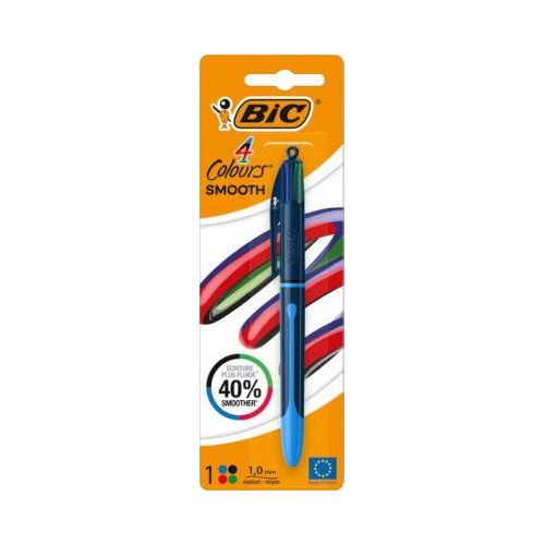 3086123763241 - BIC 4 Colours Smooth Vierfarbkugelschreiber mit 40 % weicherer Tinte 1 Stück im Blister Schaftfarbe Drop-Blau 3086123763241 - BIC 4 Colours Smooth Vierfarbkugelschreiber mit 40 % weicherer Tinte 1 Stück im Blister Schaftfarbe Drop-Blau