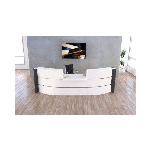 4044917435377 - Große Bogen-Empfangstheke Faro mit Niedrigmodul Kabelführung B 3240 x T 1230 x 1120 mm weiß anthrazit