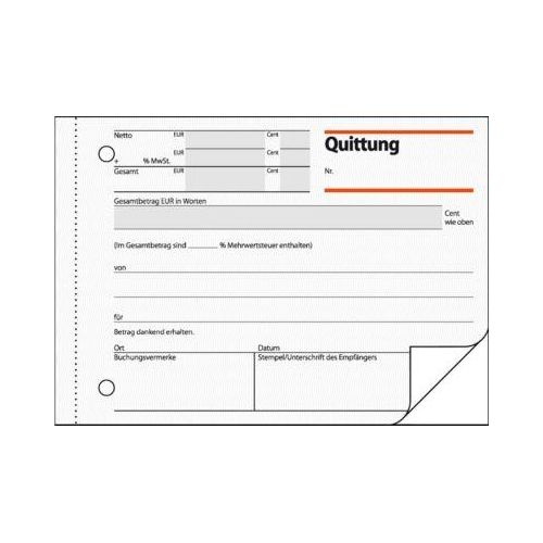 4004360910654 - sigel® Quittungen mit MWSt-Nachweis QU625 DIN A6 quer 2 x 50 Blatt