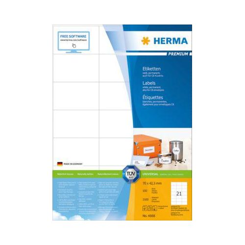 4008705046688 - HERMA Etiketten Premium A4 70x423 mm weiß Papier matt 2100 St - Weiß - Selbstklebendes Druckeretikett - A4 - Papier - Laser Inkjet - Dauerhaft