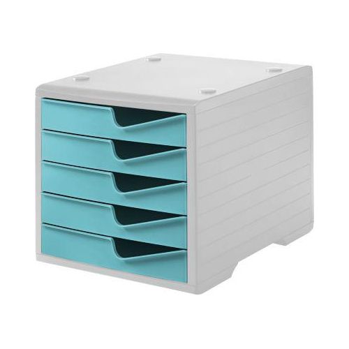 7612176089982 - Schubladenbox styro® styroswing 5 Schübe Auszugsperre & Griffmulde stapelbar B 270 x T 340 x H 255 mm Polystyrol grau-aqua 7612176089982 - Schubladenbox styro® styroswing 5 Schübe Auszugsperre & Griffmulde stapelbar B 270 x T 340 x H 255 mm Polystyrol grau-aqua