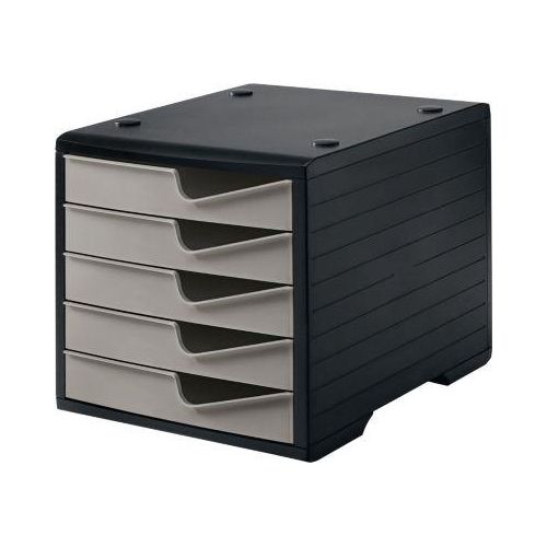 7612176079471 - Schubladenbox styro® styroswing 5 Schübe Auszugsperre & Griffmulde stapelbar B 270 x T 340 x H 255 mm Polystyrol schwarz-taupe