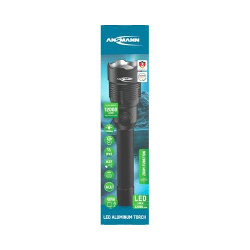 4013674198252 - ANSMANN LED Taschenlampe T12000FR 12000 Lumen 4 Leuchtfunktionen Powerbankfunktion IPX5 IK07 schwarz