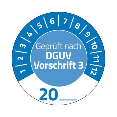 4004182079096 - 7909 Prüfplaketten „DGUV Vorschrift 3“ 20__ zum Selbereintragen extrem robust Ø 30 mm 80 Stück 10 Bogen Vinylfolie blau