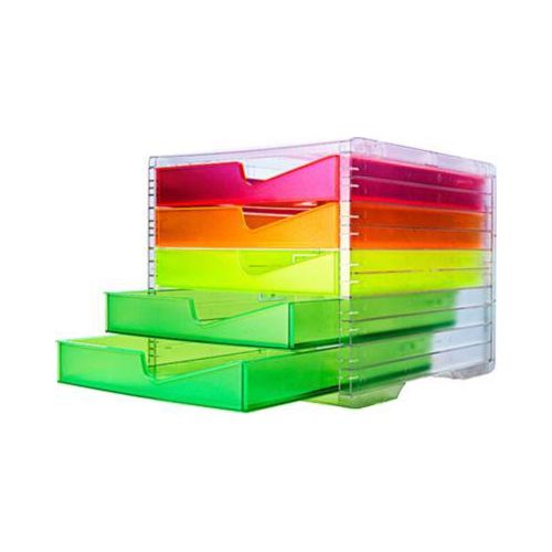 7612176090001 - Schubladenbox styro® styroswing NEONline 5 Schübe Auszugsperre & Griffmulde stapelbar B 270 x T 340 x H 255 mm Polystyrol transparent-multicolor