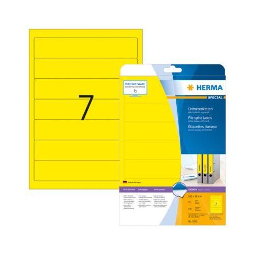 4008705050913 - selbstklebende Rückenschilder A4 Etiketten 5091 gelb schmal kurz 38x192mm (BxH) selbstklebend permanent  4008705050913 140 Stück
