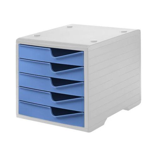 7612176089999 - Schubladenbox styro® styroswing 5 Schübe Auszugsperre & Griffmulde stapelbar B 270 x T 340 x H 255 mm Polystyrol grau-cornflower