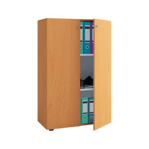 4051814370960 - Flügeltürenschrank aus Holz 3 OH Griffknöpfe höhenverstellbare Fachböden B 700 x T 400 x H 1050 mm Buche