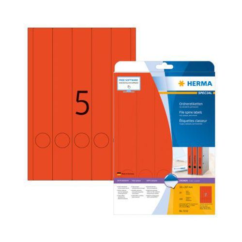 4008705051323 - selbstklebende Rückenschilder A4 Etiketten 5132 rot schmal lang 38x297mm (BxH) selbstklebend permanent 4008705051323 100 Stück 4008705051323 - selbstklebende Rückenschilder A4 Etiketten 5132 rot schmal lang 38x297mm (BxH) selbstklebend permanent 4008705051323 100 Stück