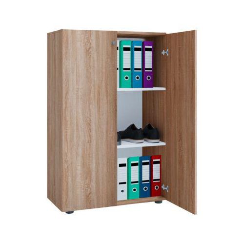 4051814370953 - Flügeltürenschrank aus Holz 3 OH Griffknöpfe höhenverstellbare Fachböden B 700 x T 400 x H 1050 mm Sonoma Eiche