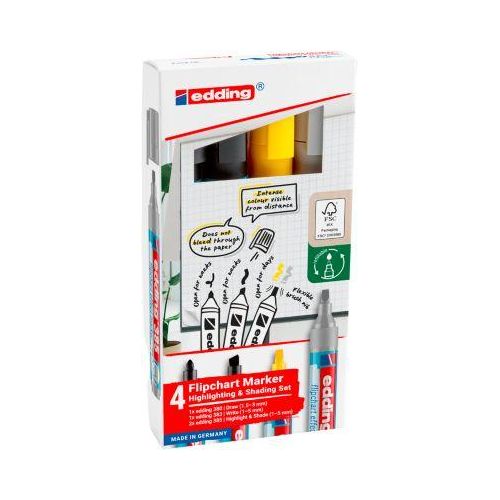 4004764986736 - Flipchart Effektmarker Set 385 4-teilig Schreibfarbe Schwarz flexible Pinselspitze Strichstärke 1-5 mm nachfüllbar