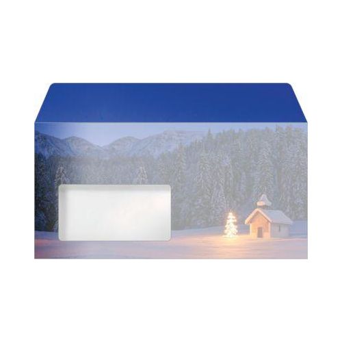 4004360769856 - Briefumschläge Christmas Chapel DIN lang weihnachtliches Kerzen-Motiv Sichtfenster gummierter Verschluss FSC®-Papier blau 50 Stück