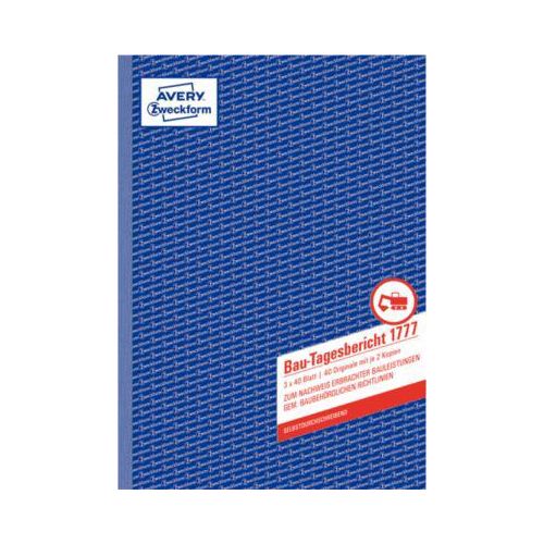 4004182017777 - Avery® Zweckform Bautagebuch 1777 Format A4 für DE & AT geprüft selbstdurchschreibend perforiert & gelocht mit Durchschlägen 3 x 40 Blatt