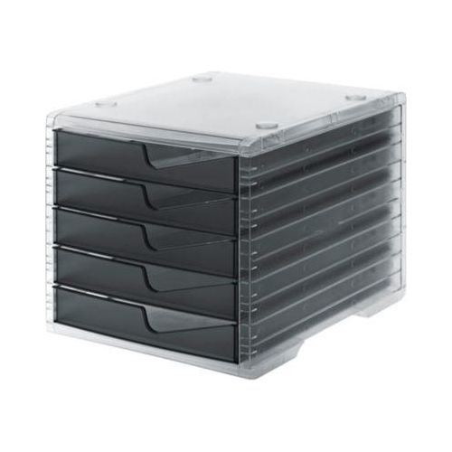 7612176077323 - Schubladenbox styro® styroswing light 5 Schübe Auszugsperre & Griffmulde stapelbar B 270 x T 340 x H 255 mm Polystyrol transparent-anthrazit
