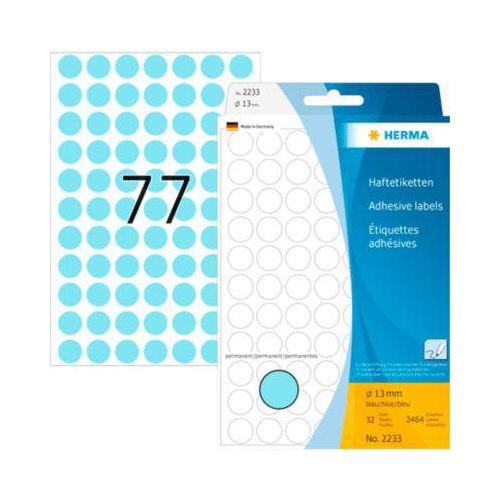4008705022330 - Vielzweck-Etiketten HERMA 2233 selbstklebende Markierungspunkte Ø 13 mm permanent haftend 32 Blatt Papier matt blau