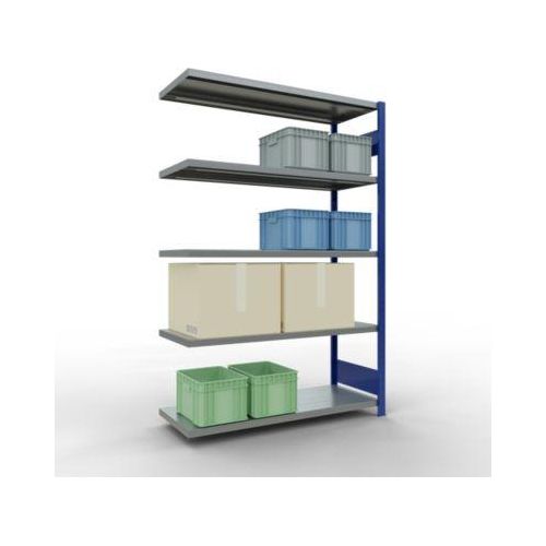 4004514283252 - SCHULTE Lagertechnik Fachbodenregal - Stecksystem MULTIplus 250 Anbauregal Längenriegel 2000x1300x500 mm 5 Böden enzianblau verzinkt