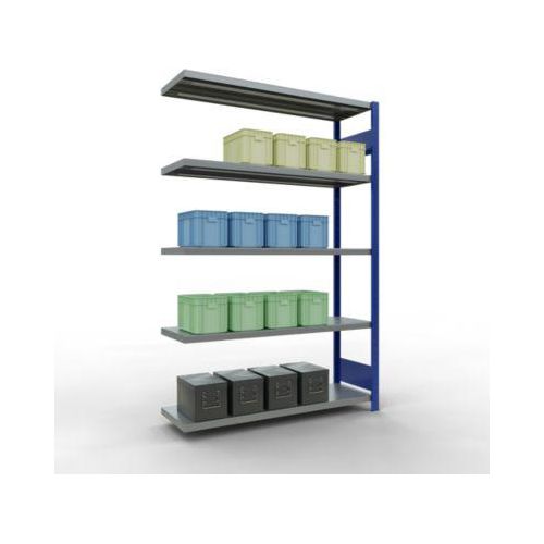 4004514282767 - SCHULTE Lagertechnik Fachbodenregal - Stecksystem MULTIplus 250 Anbauregal Längenriegel 2000x1300x400 mm 5 Böden enzianblau verzinkt